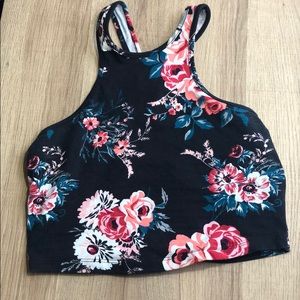 Black floral crop top